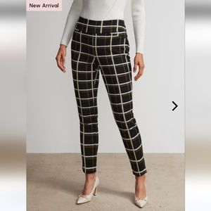 New York & Co Pull On High Rise Plaid Ankle Ponte Pants Superflex Size Small